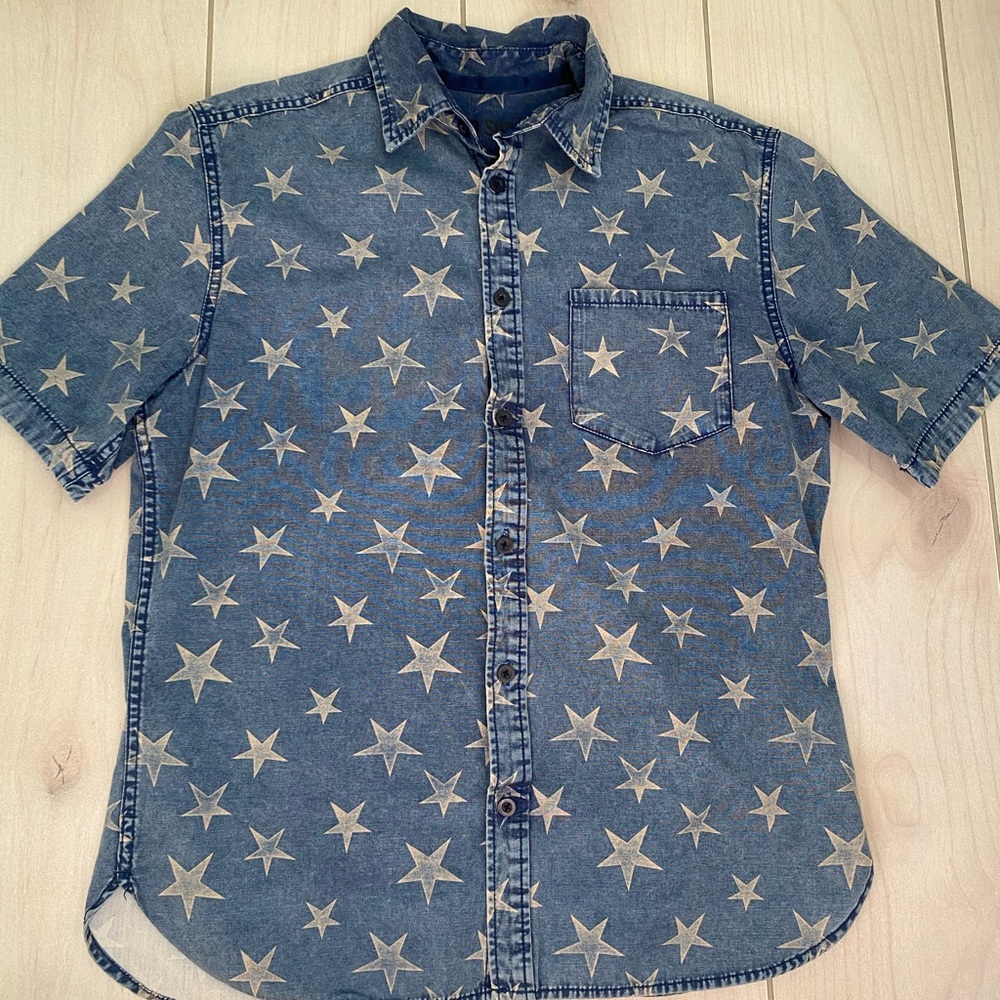 Casual button down denim shirt with star designs